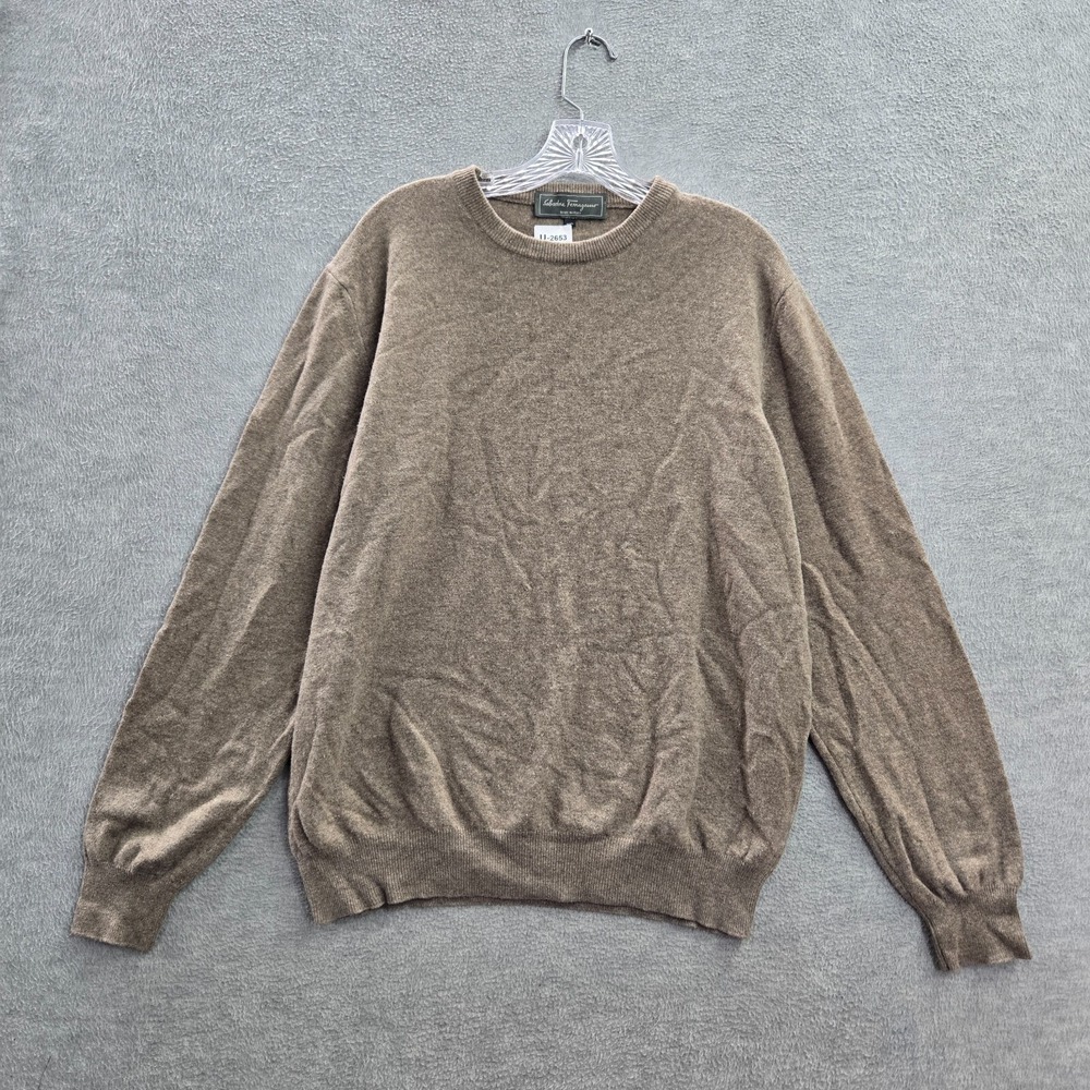 Salvatore Ferragamo Men Sweater 2XL Brown Wool Cashmere Blend Made in Italy READ
